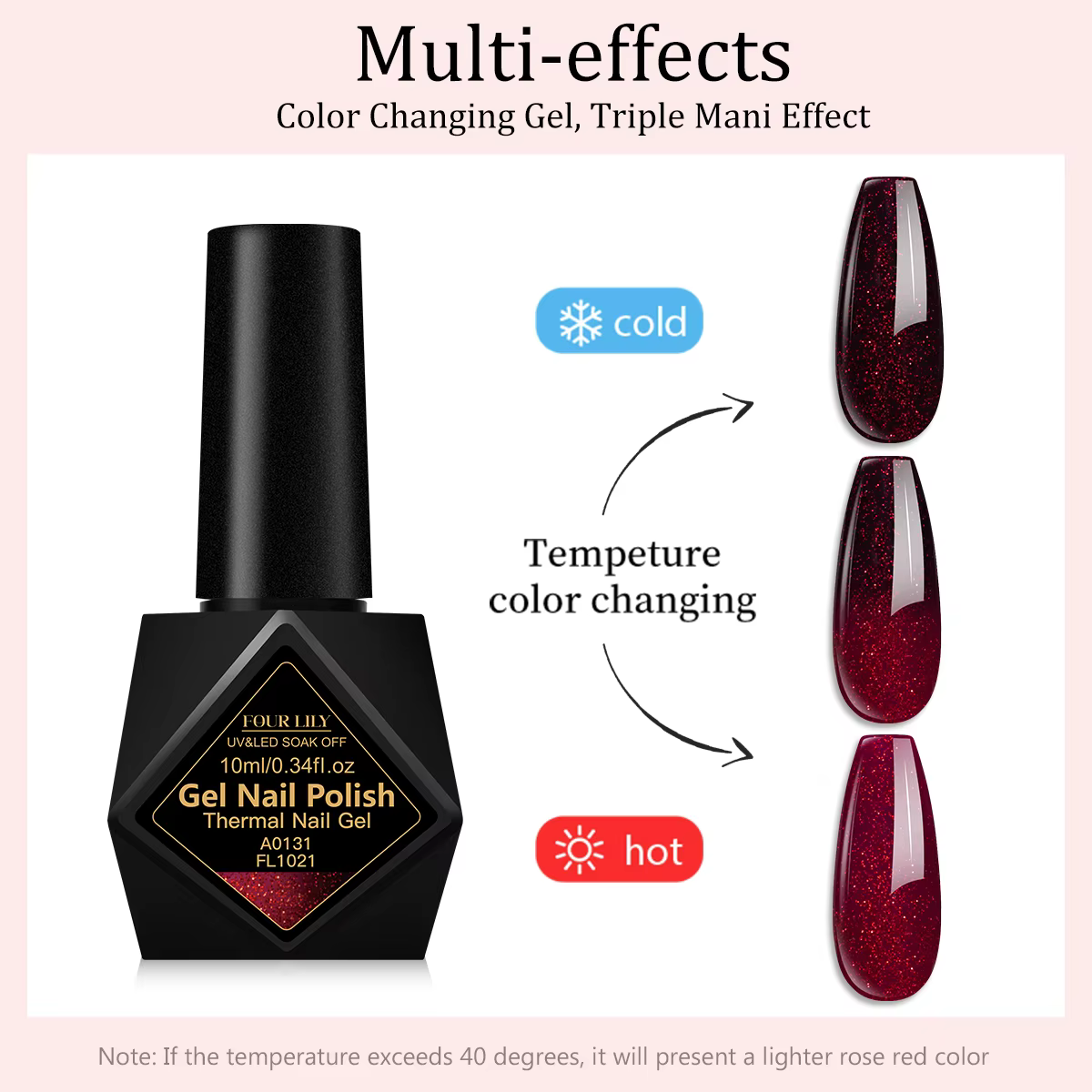 Vernis à ongles thermique à paillettes rouges