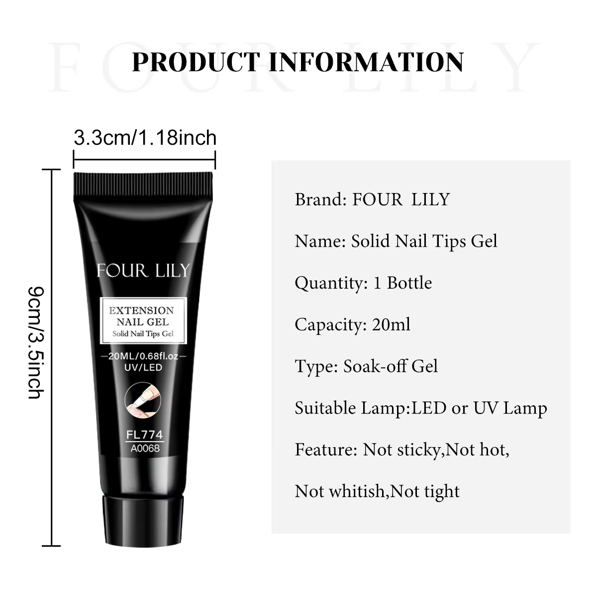 Gel solide pour ongles de 20 ml pour ongles à presser