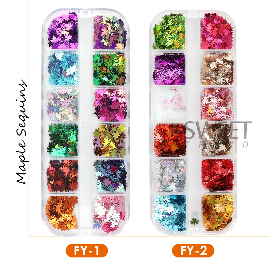 12 grilles miroir feuilles d'érable or Nail Art paillettes automne feuille Design bricolage charme bijoux