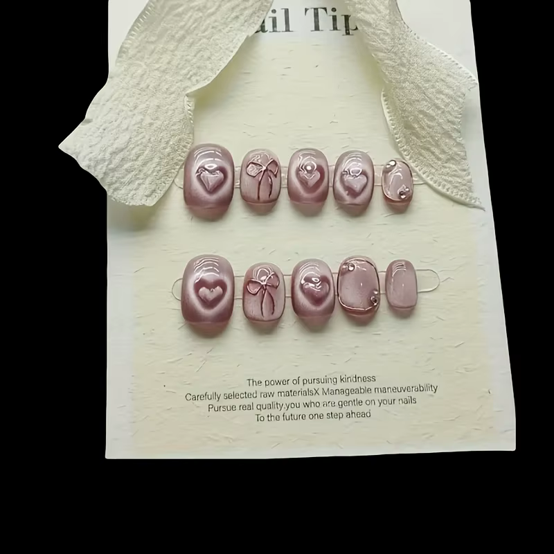 10 pièces haut de gamme belle lumière luxe rose style court faux ongles faits à la main