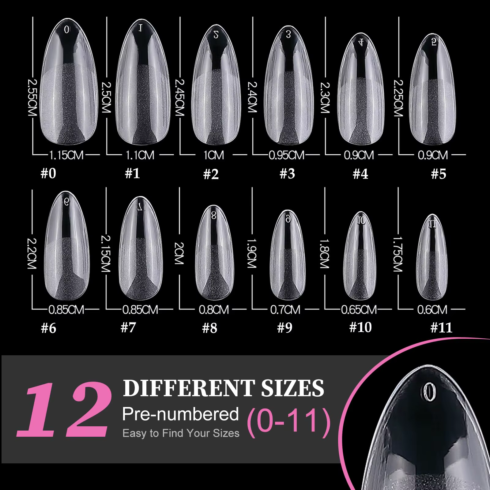 600 faux ongles en forme d'amande de taille moyenne