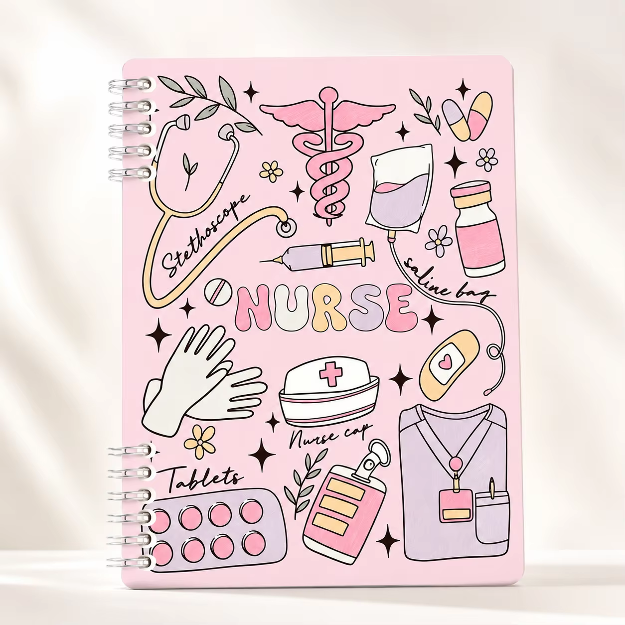 Carnet à spirale rose de 120 pages pour infirmières, journal médical mignon pour étudiants en soins infirmiers, notes de travail, cadeaux scolaires et d'appréciation
