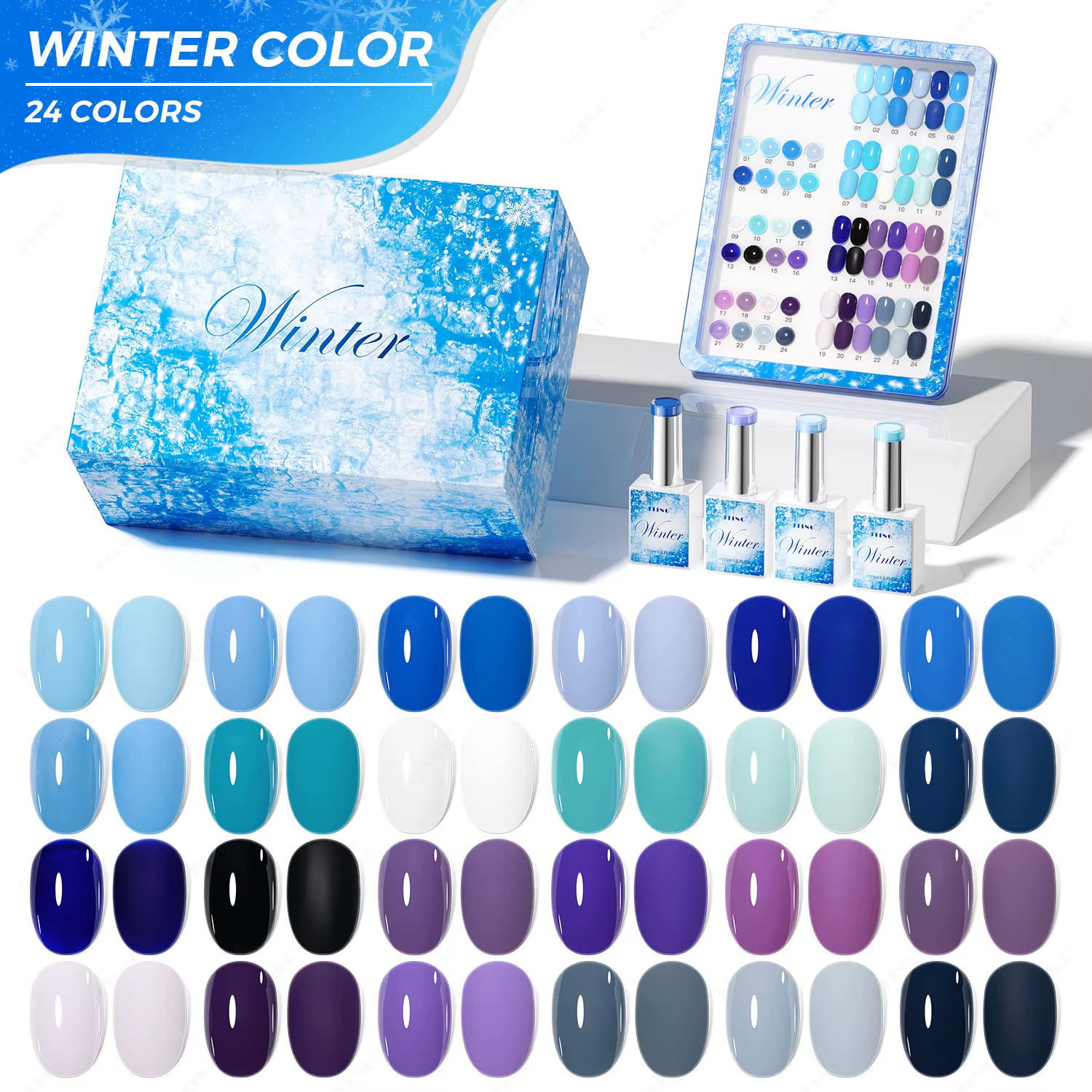 Eleanos bleu Royal hiver 24 pièces Gel vernis à ongles ensemble avec tableau d'affichage semi-permanent