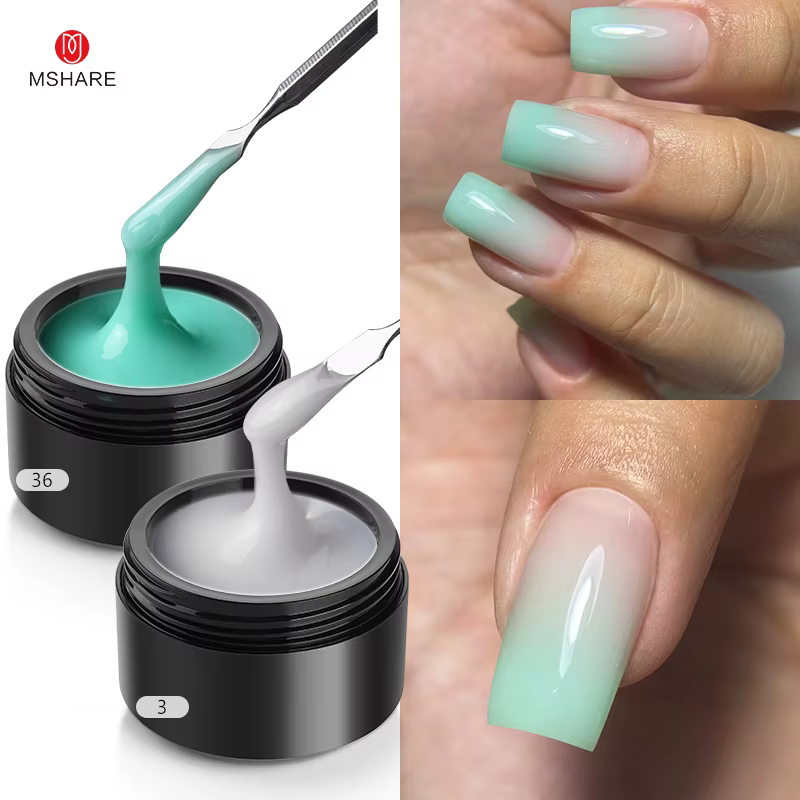 MSHARE Hema Tpo gratuit translucide gelée bleu jaune vert dégradé auto-nivelant Gel dur Extension rapide UV LED Gels pour ongles 50ml
