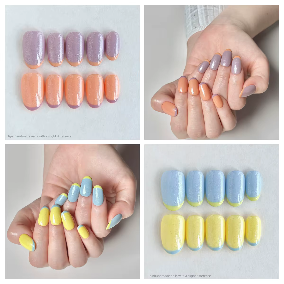 10 pièces à la main marron bleu oeil de chat presse sur ongles court couverture complète portable réutilisable mode faux