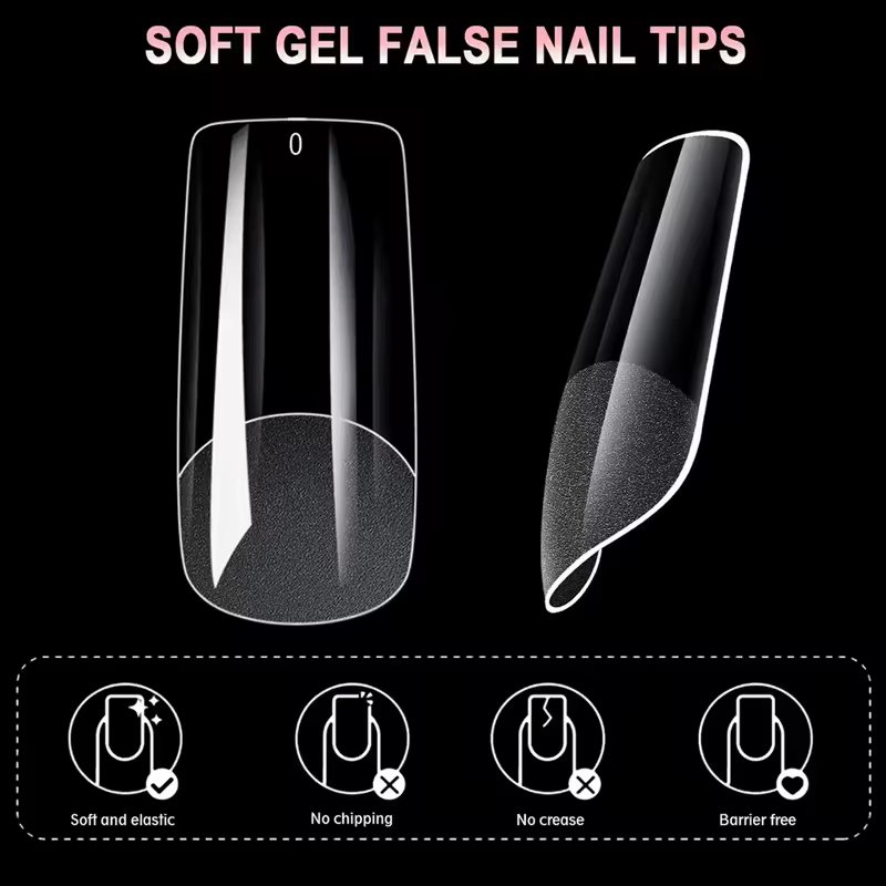 600 faux ongles carrés français semi-mat à couverture complète