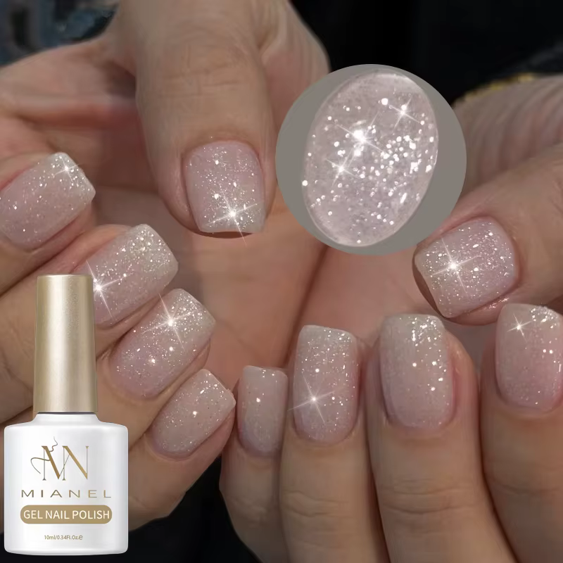MIANEL 10ml Vernis à ongles gel rose nude scintillant UV LED Soak Off longue tenue pour nail art