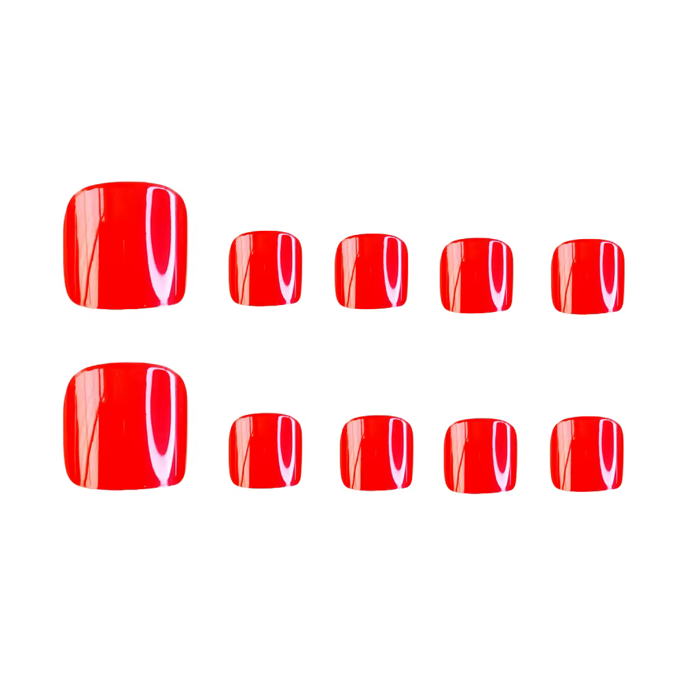 Faux ongles rouges brillants avec colle
