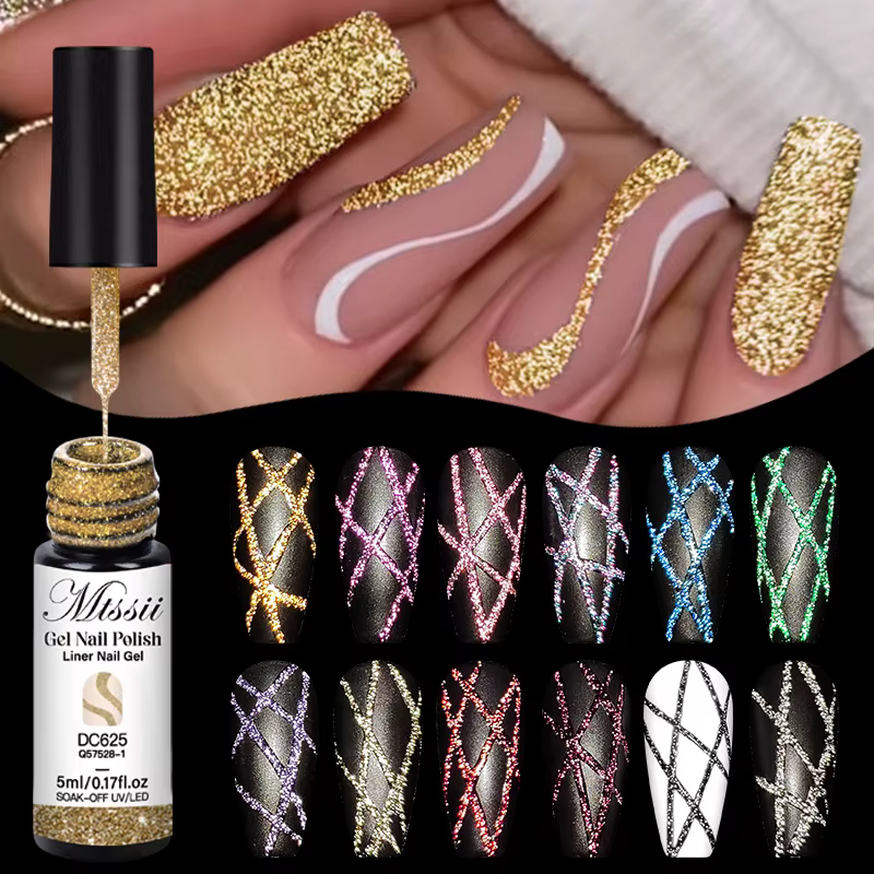 2/4/6 pièces réfléchissant paillettes Liner Gel vernis à ongles ensemble tirer ligne Graffiti peinture rayure bricolage