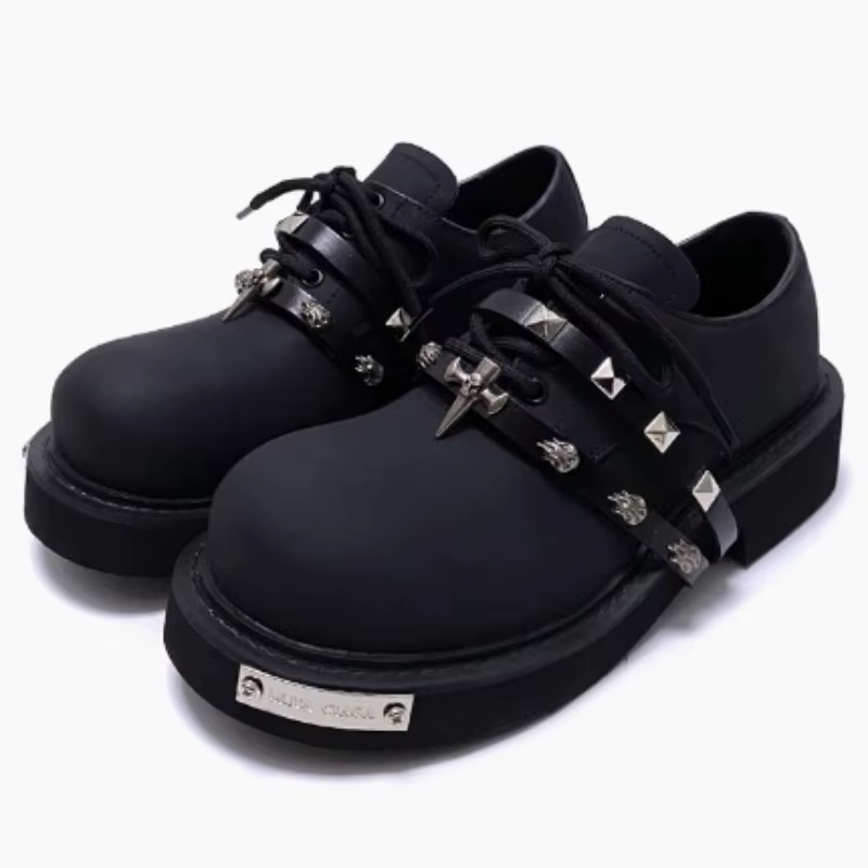 Hommes femmes à semelles épaisses grosse tête rétro Derby chaussures mode haute qualité en cuir chaussures Rivet métal décoration hommes femmes baskets