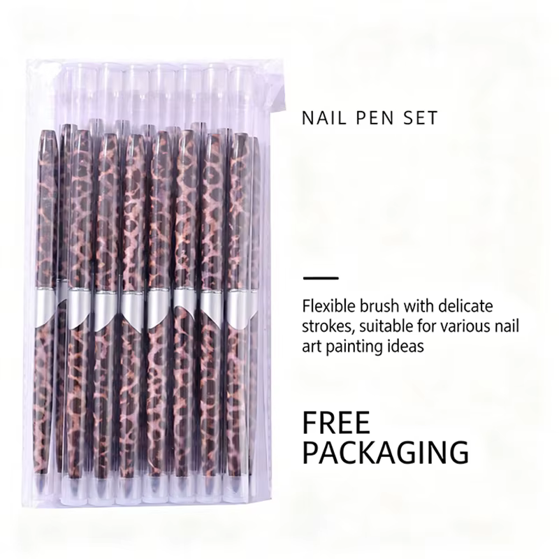 Lot de 16 pinceaux à ongles imprimé léopard
