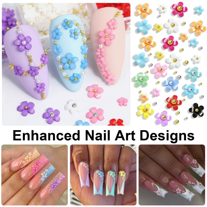 Décorations d'ongles en forme de fleurs à cinq pétales mélangées