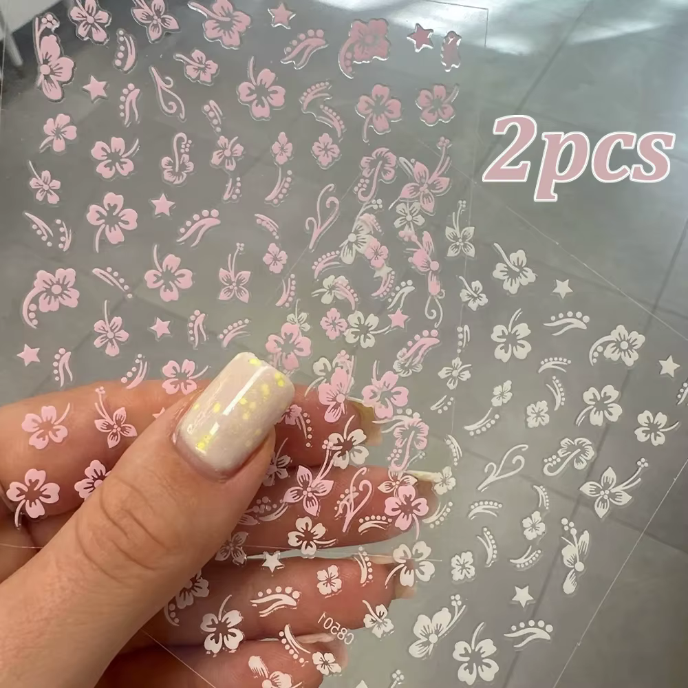 Autocollant pour ongles fleurs d'hibiscus 3D