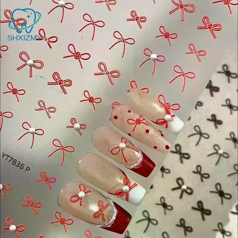 Autocollants pour ongles exquis en forme de mini-nœuds