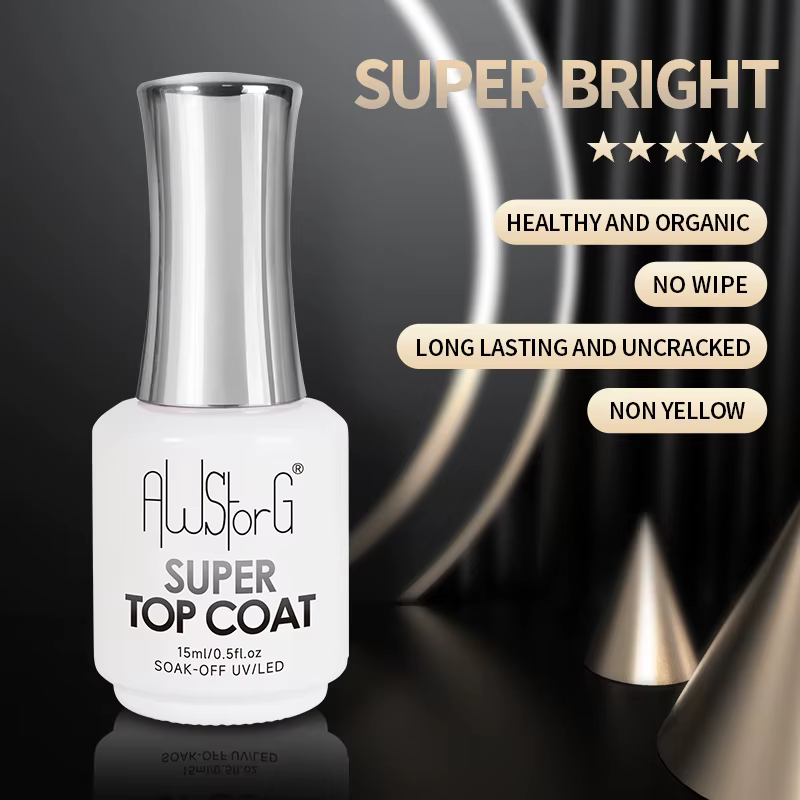 AWStorG 15ML Super couche de finition vernis Gel pour Nail Art Semi Permanent tremper sans essuyer