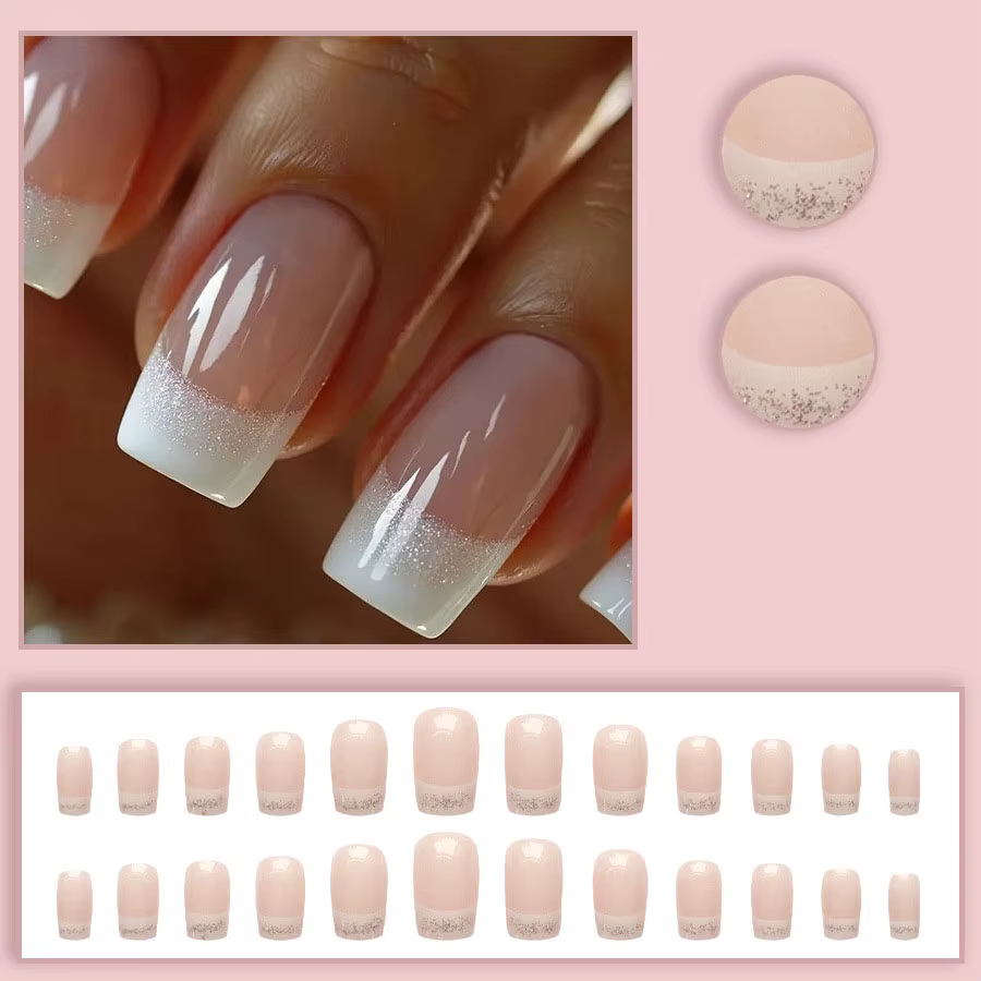 24 pièces/ensemble Faux ongles carrés moyens pour femmes et filles