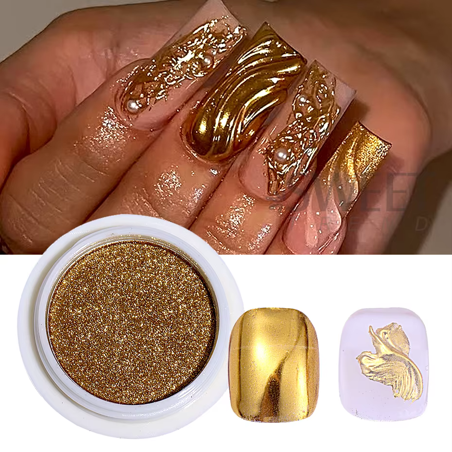 Poudre à ongles chromée argentée
