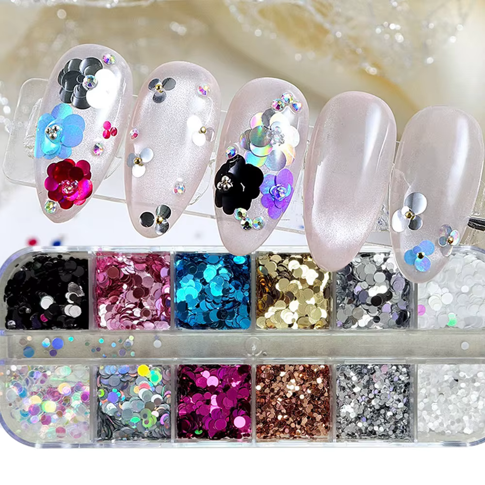 12 Grilles de Paillettes à Pois pour Décoration d'Ongles