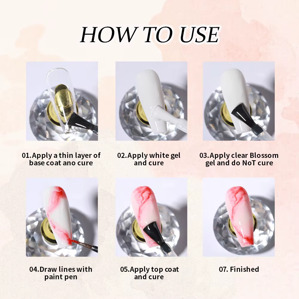 6 pièces/ensemble Gel fleuri 15ml vernis Gel aquarelle clair pour effet d'épandage marbre tremper UV LED Gel