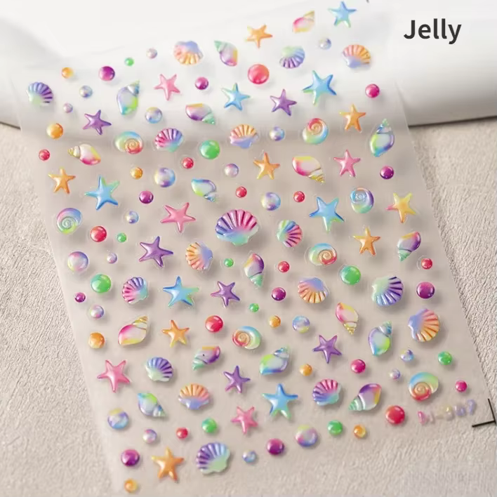 Coquilles de plage filets de pêche étoile de mer pétoncles strass perles 5D Nail Art autocollant doux auto-adhésif décoration manucure décalcomanies