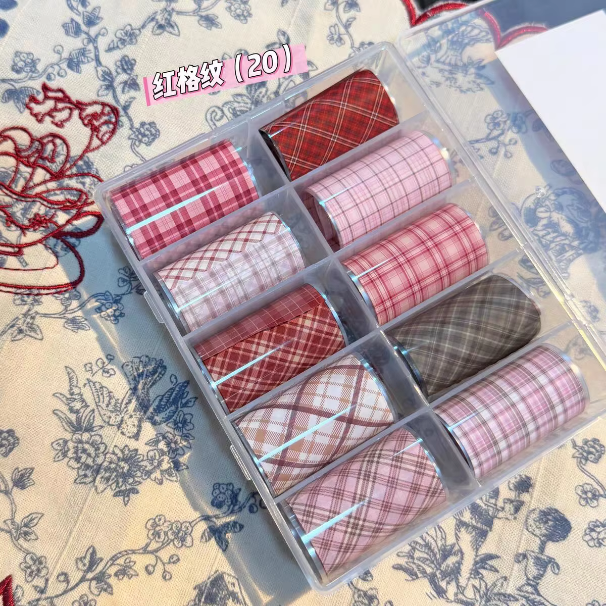 10 rouleaux à carreaux mille oiseaux arc étoiles feuilles à ongles papier de transfert Nail Art autocollants manucure