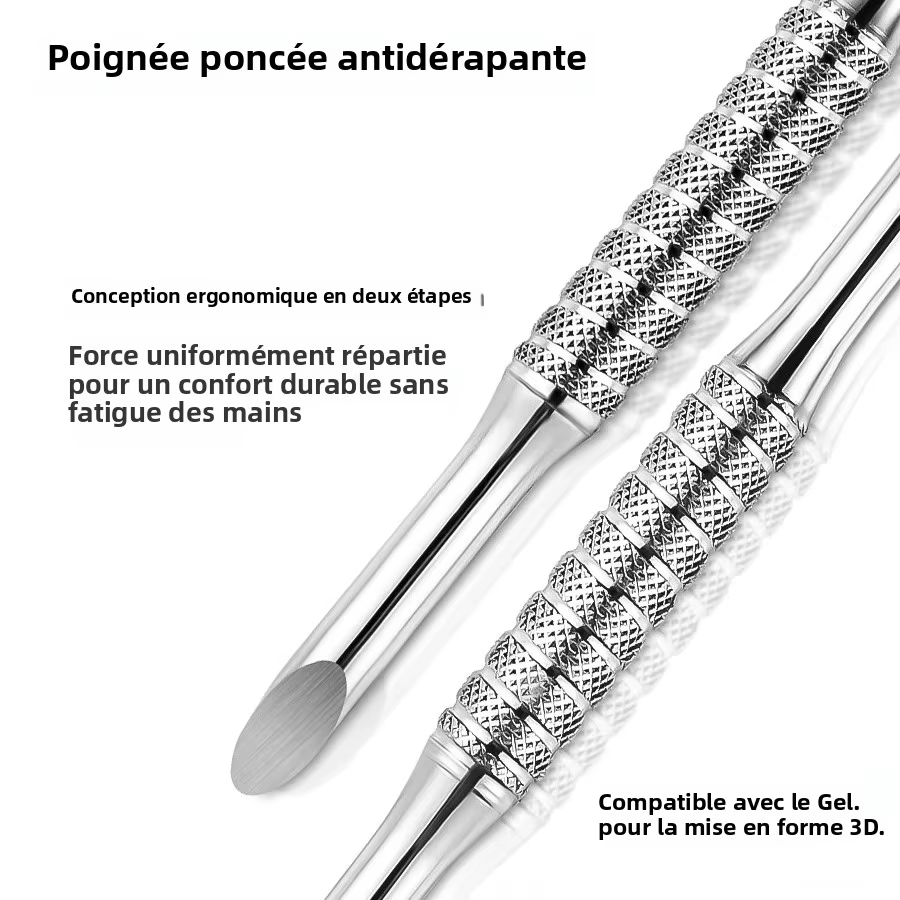 Poussoir à cuticules à sabot coudé à Double tête
