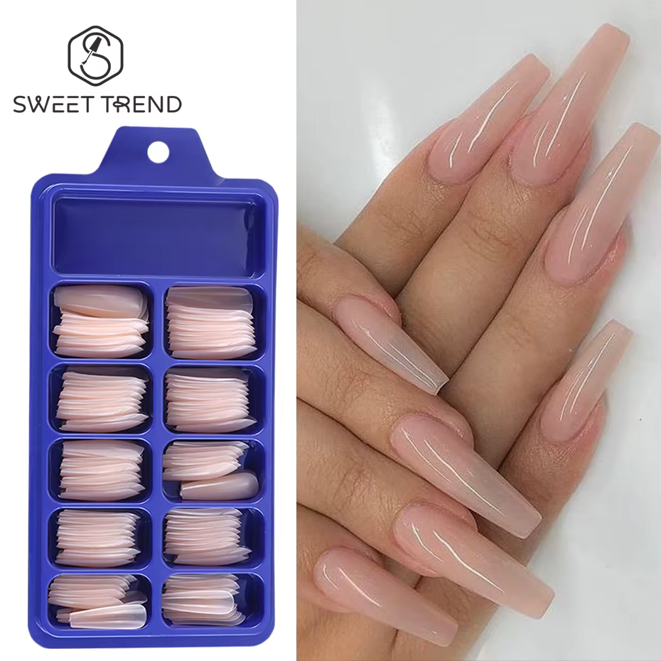 100 pièces nu rose faux ongles presse