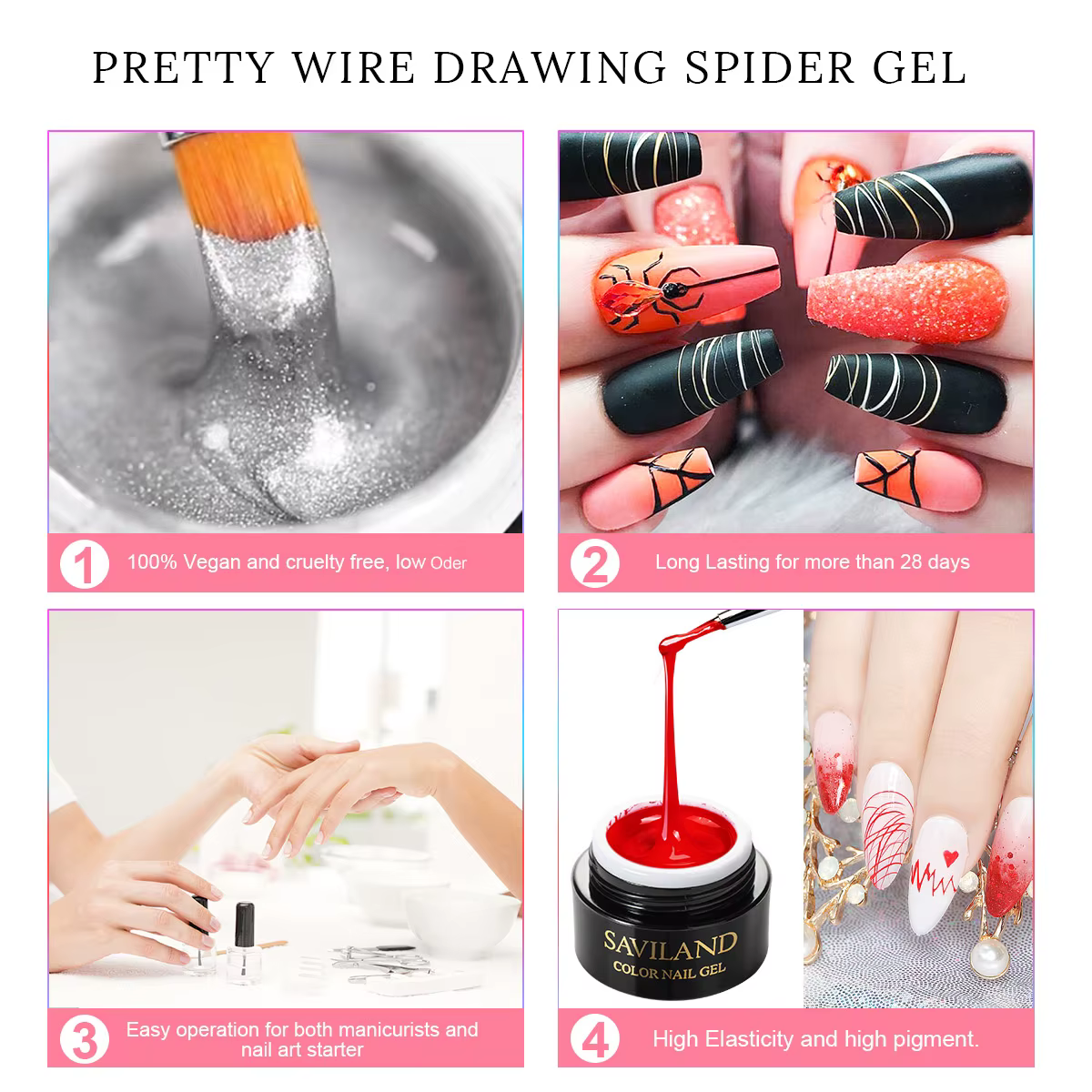 SAVILAND Gel Araignée 6 Couleurs Nouvelles Matrices avec Pinceaux Nail Art et Stylo Liner pour Dessin au Fil