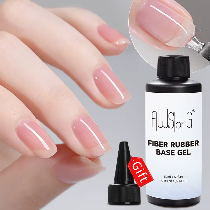 AWStorG 50ml Gel de Base en Fiber de caoutchouc mise à niveau des ongles cassés réparés en fibre de verre clair