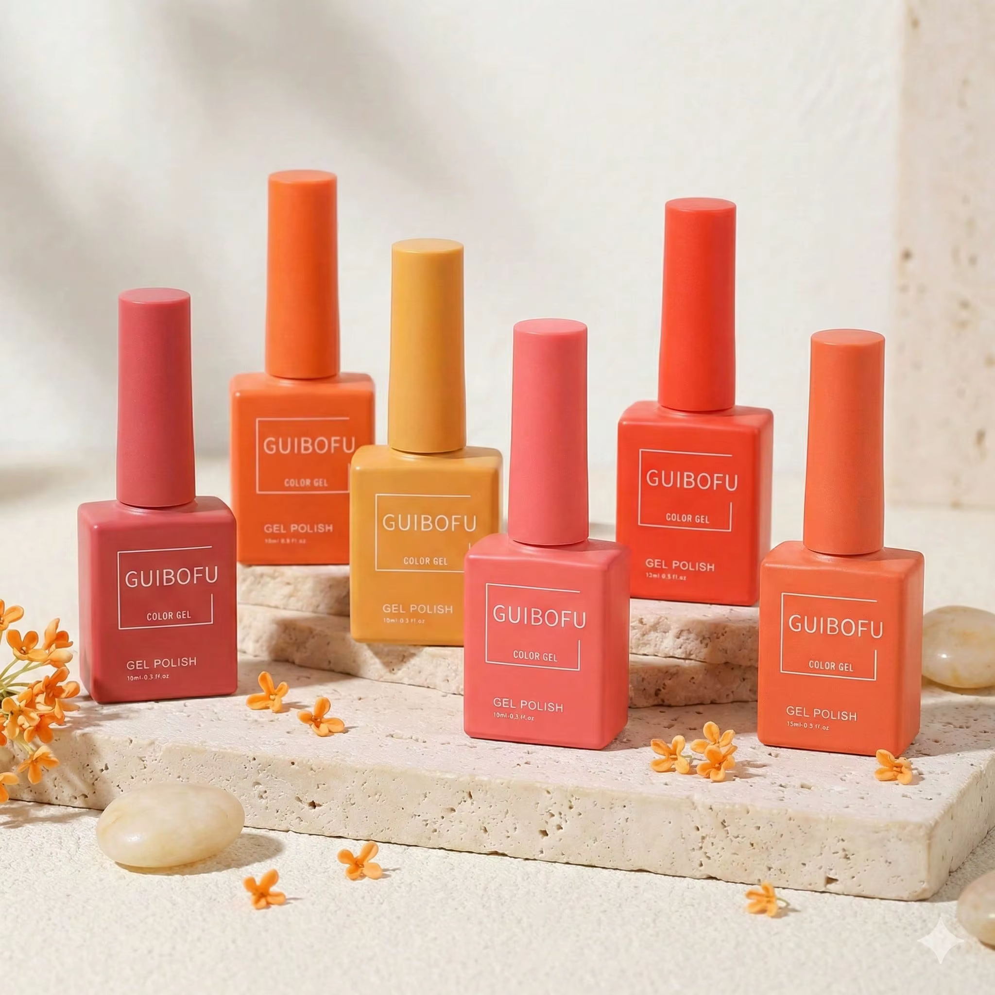 Kit de vernis à ongles gel orange 6 pièces/lot 15 ml – Couleurs citronnées et corail pour manucure d'Halloween
