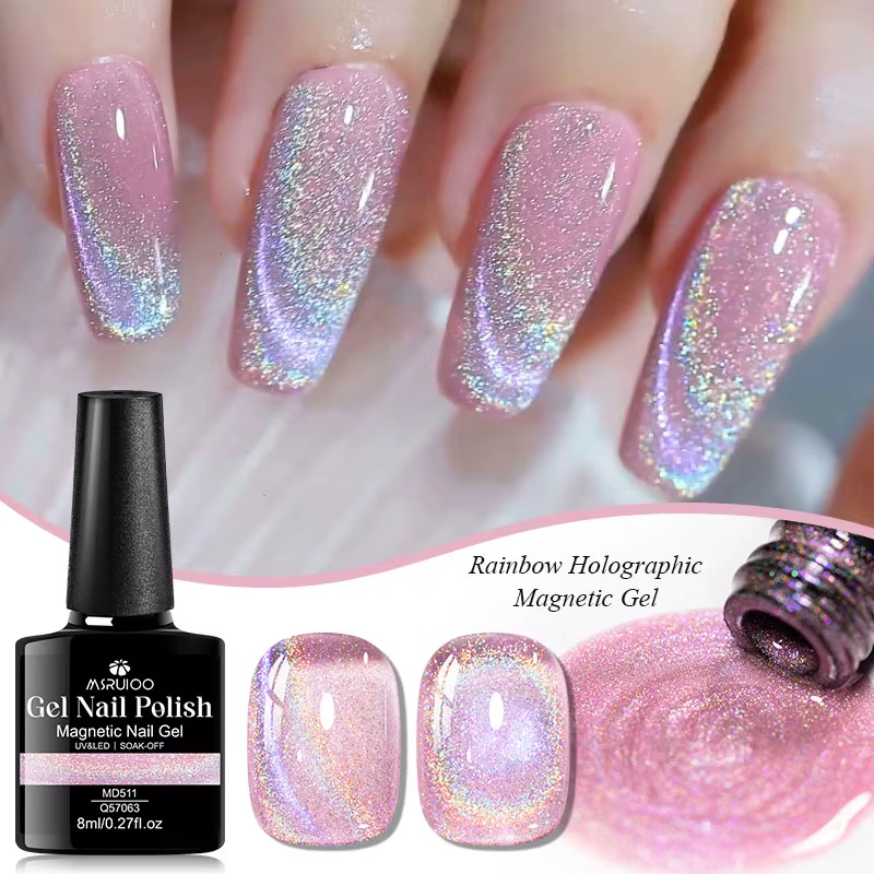 Vernis à ongles gel magnétique holographique effet arc-en-ciel