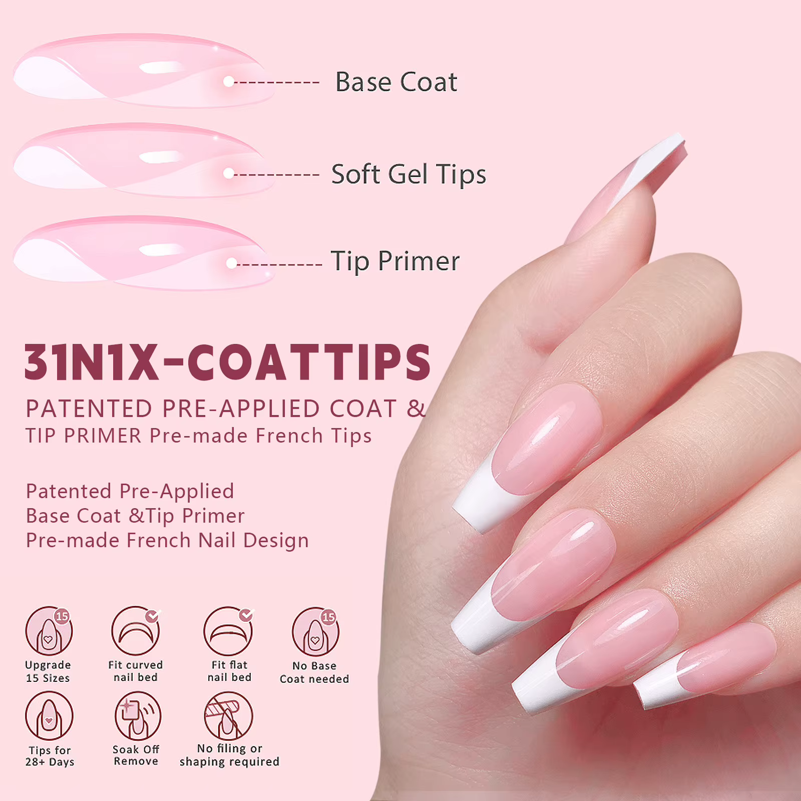 150 faux ongles à presser