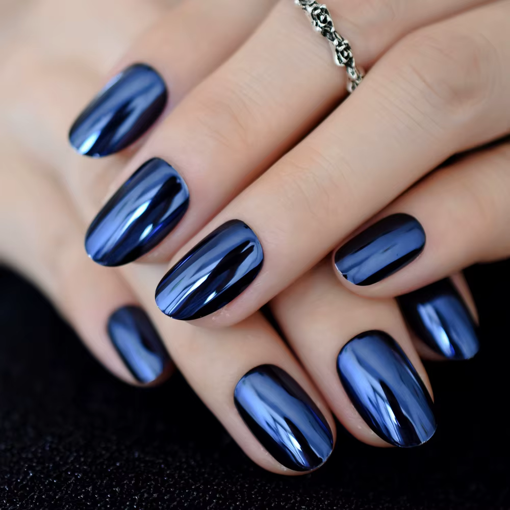 Faux ongles miroir bleu N64.Oval