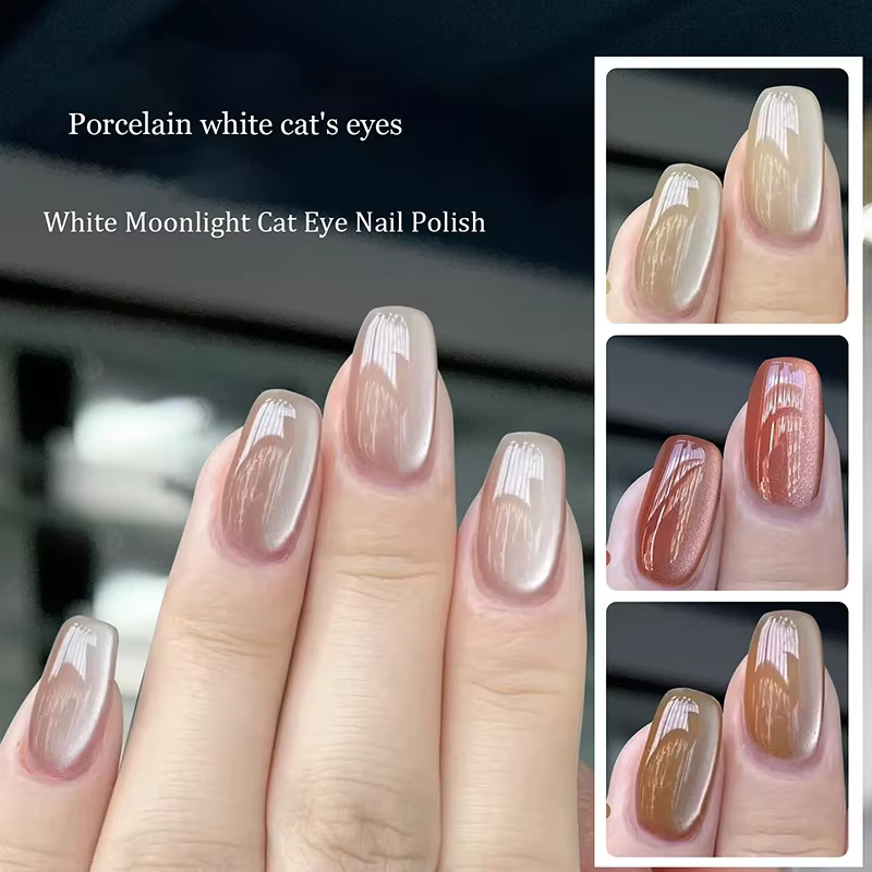 Porcelaine blanc magnétique oeil de chat Gel couleur nue scintillant paillettes Semi Permanent Nail Art tremper LED UV Gel vernis à ongles