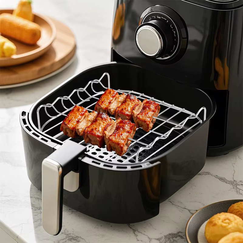 Support de gril pour friteuse à air équipé de quatre brochettes, grille de cuisson en acier au carbone pour four de barbecue en plein air, accessoires de cuisine
