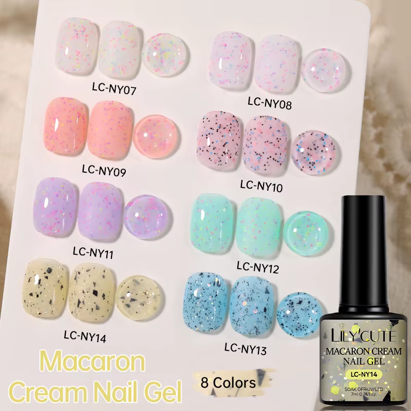 LILYCUTE 7ml Gel Crème Vernis à Ongles Macaron Paillettes Scintillantes Gel Semi-Permanent Nail Art Design Soak Off UV LED Gel Manucure