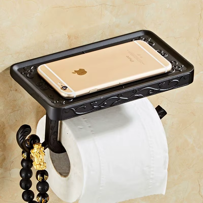 Support de papier toilette et de téléphone portable en bronze sculpté, style antique vintage, pour salle de bain, accessoire de rangement