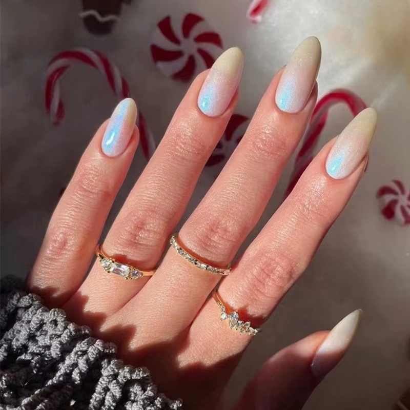 24 pièces Simple français couleur unie presse sur ongles avec gelée colle ballerine amande faux