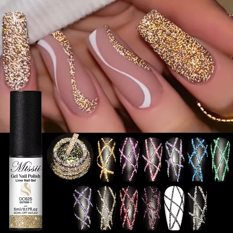 2/4/6 pièces réfléchissant paillettes Liner Gel vernis à ongles ensemble tirer ligne Graffiti peinture rayure bricolage