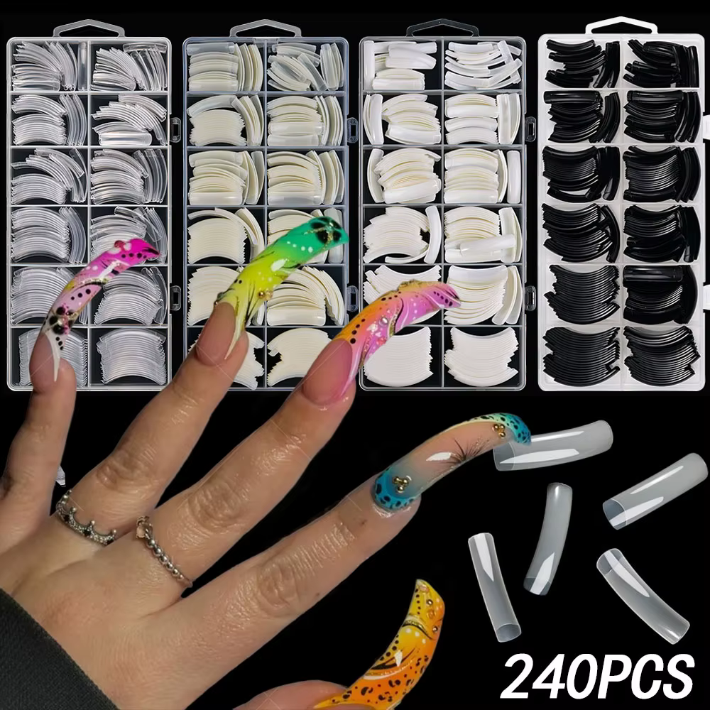 240PC Hawk incurvé longs carrés faux ongles 12 taille XXL courbe Extra profonde couverture complète acrylique