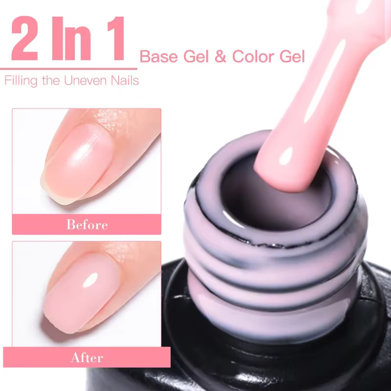 MSRUIOO Gel de base caoutchouc nude 8ml 2-en-1 semi-permanent pour nail art style français