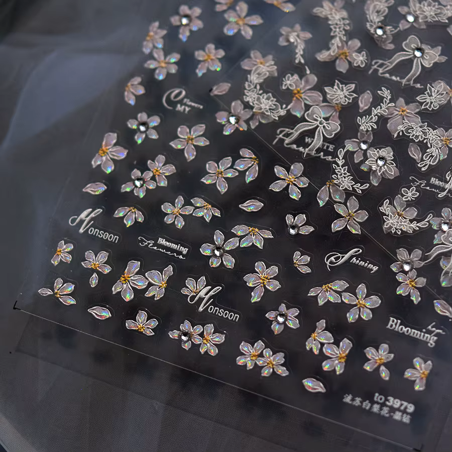Fleurs élégantes Nail Art autocollants 5D cristal diamant ongles décorations