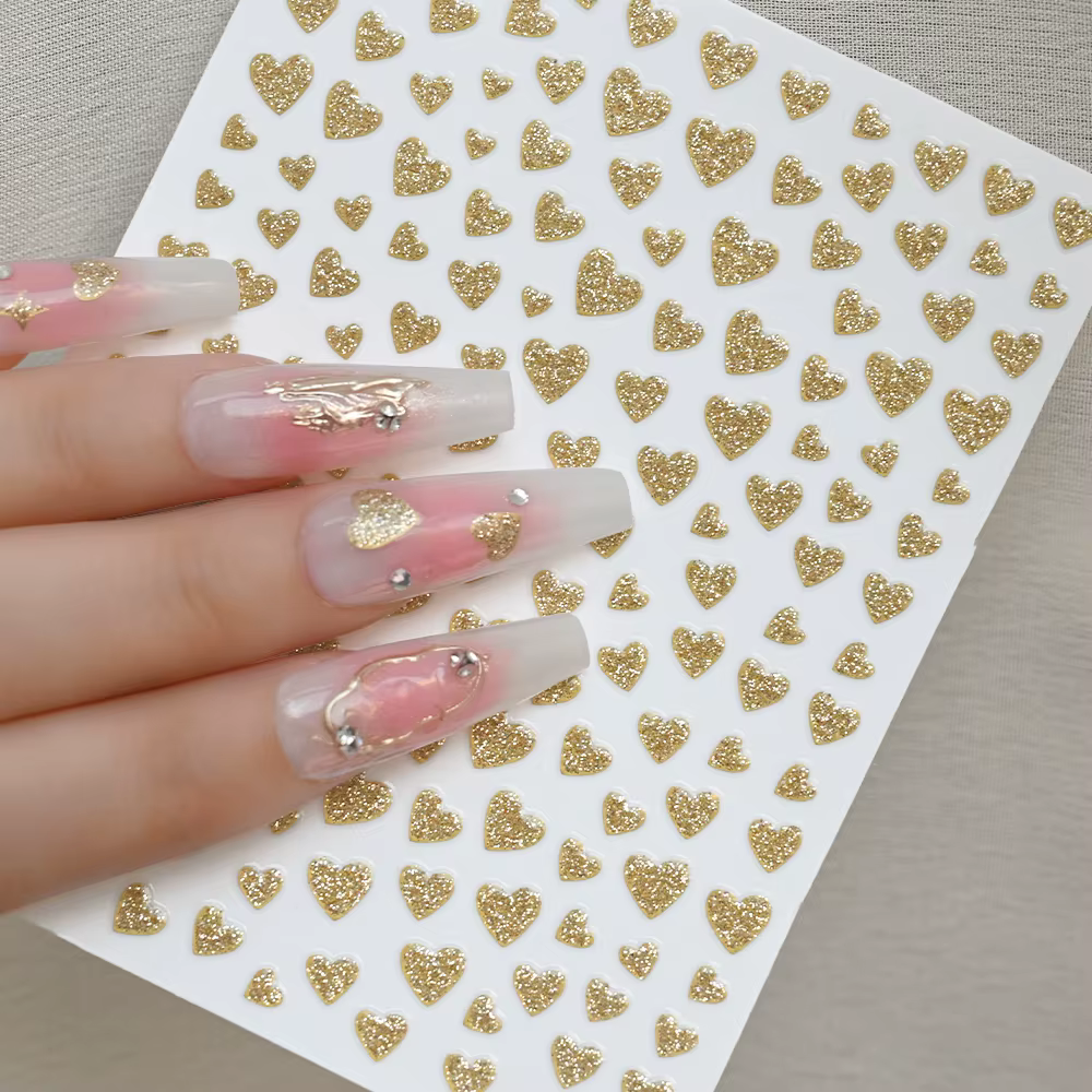 Autocollants pour ongles 5D à paillettes violettes pour la saint-valentin