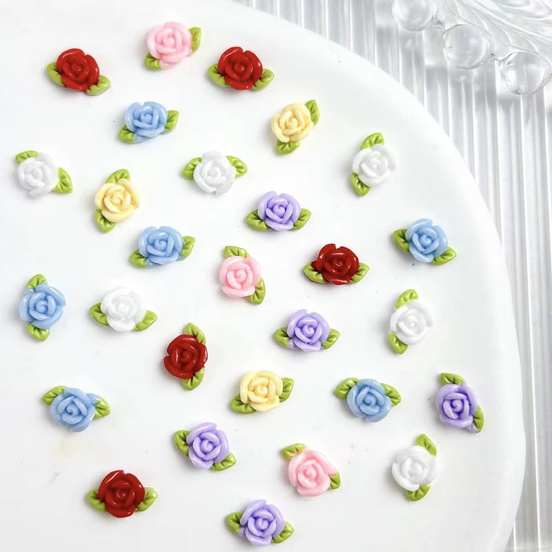 Feuille fleurs ongles breloques 3D résine lumineuse Rose décorations d'ongles 10*7mm Multi couleurs