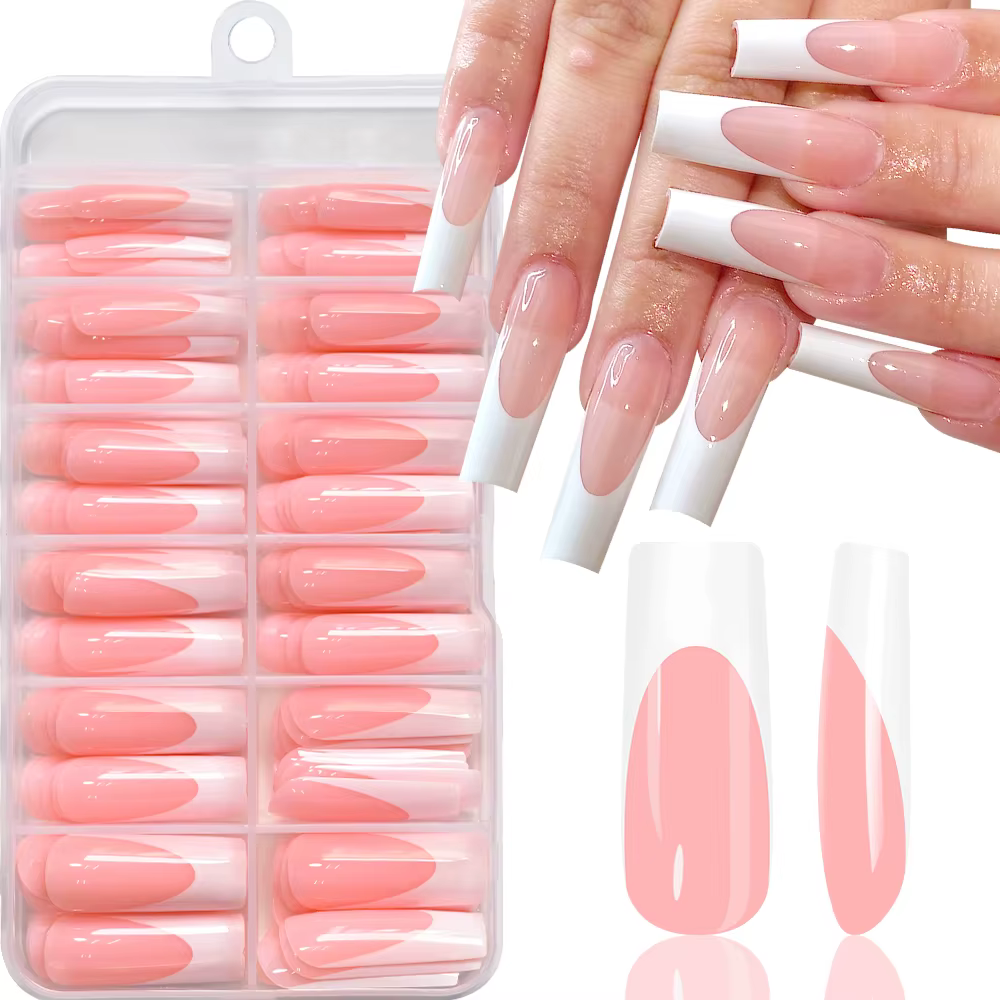 120 pièces brillant rose français presse sur ongles 12 tailles longs carrés faux