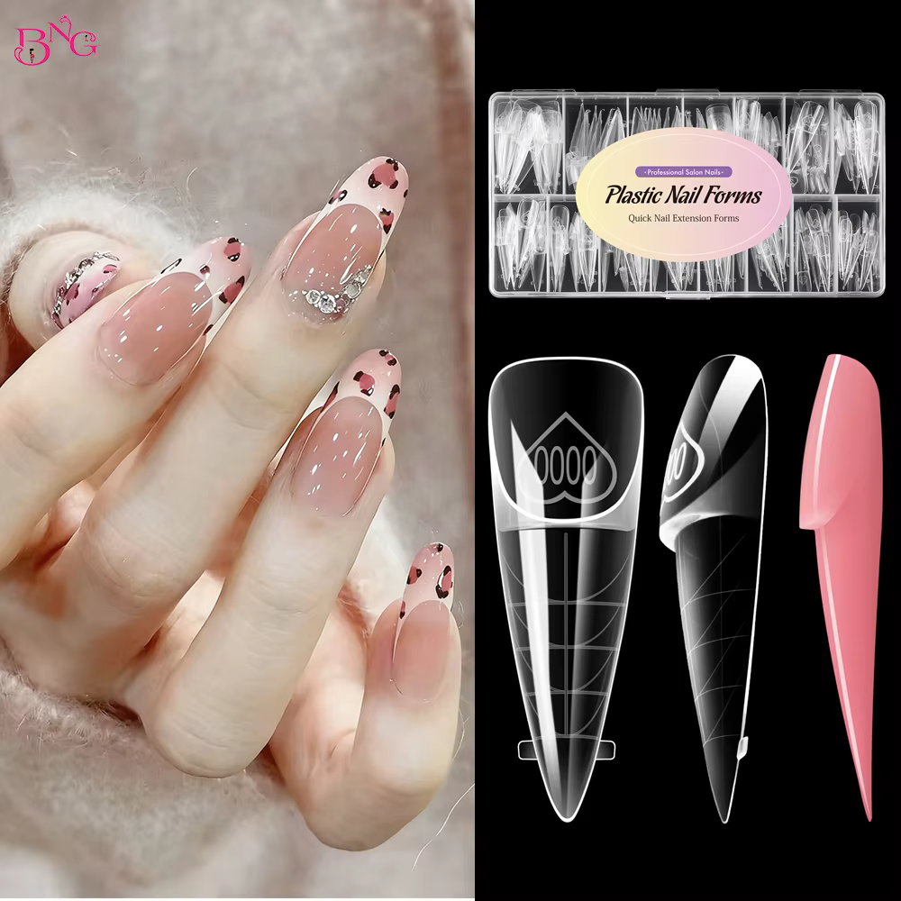 BNG Dual Forms pour Gel Constructeur, Formes Double Usage Stiletto, Carrées, French Space, pour Extension d'Ongles, 150 Pièces, Moules Acryliques Réutilisables