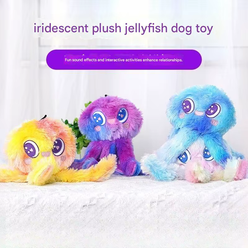 Jouet en peluche méduse colorée pour chien avec couineur, jouet à mâcher durable pour chiens de taille moyenne et grande, jeu interactif pour soulager l'ennui