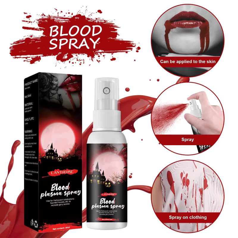 Spray de sang artificiel réaliste et lavable pour maquillage d'Halloween, effet gouttes, pour créer un regard sanglant