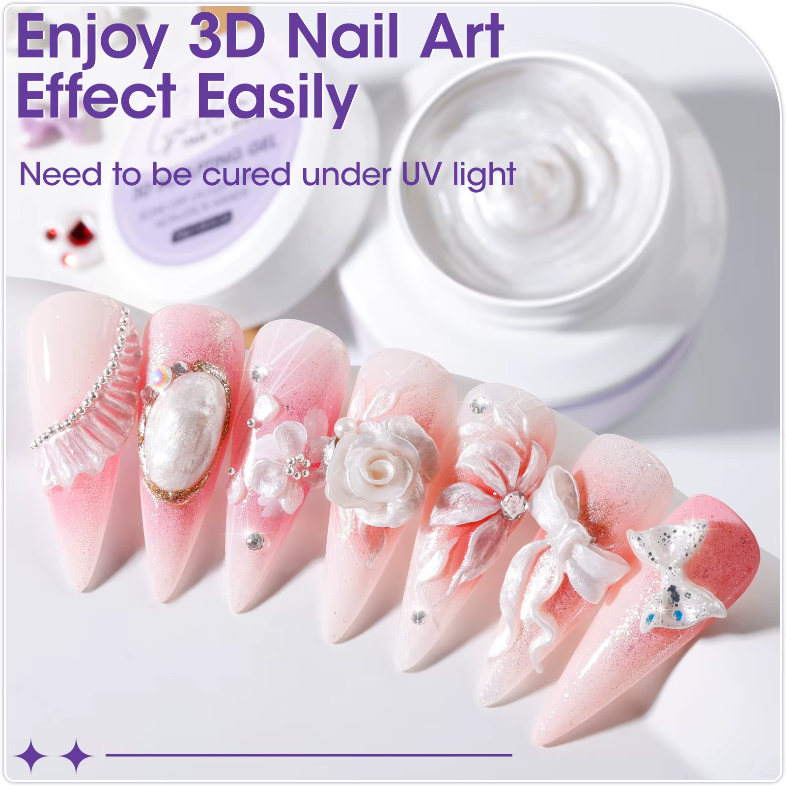 Kit de Gel Sculptant 3D pour Ongles 30g Blanc Nacré