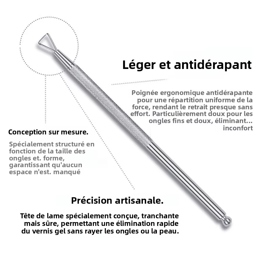 Outil holographique argenté pour enlever le vernis à ongles en acier inoxydable